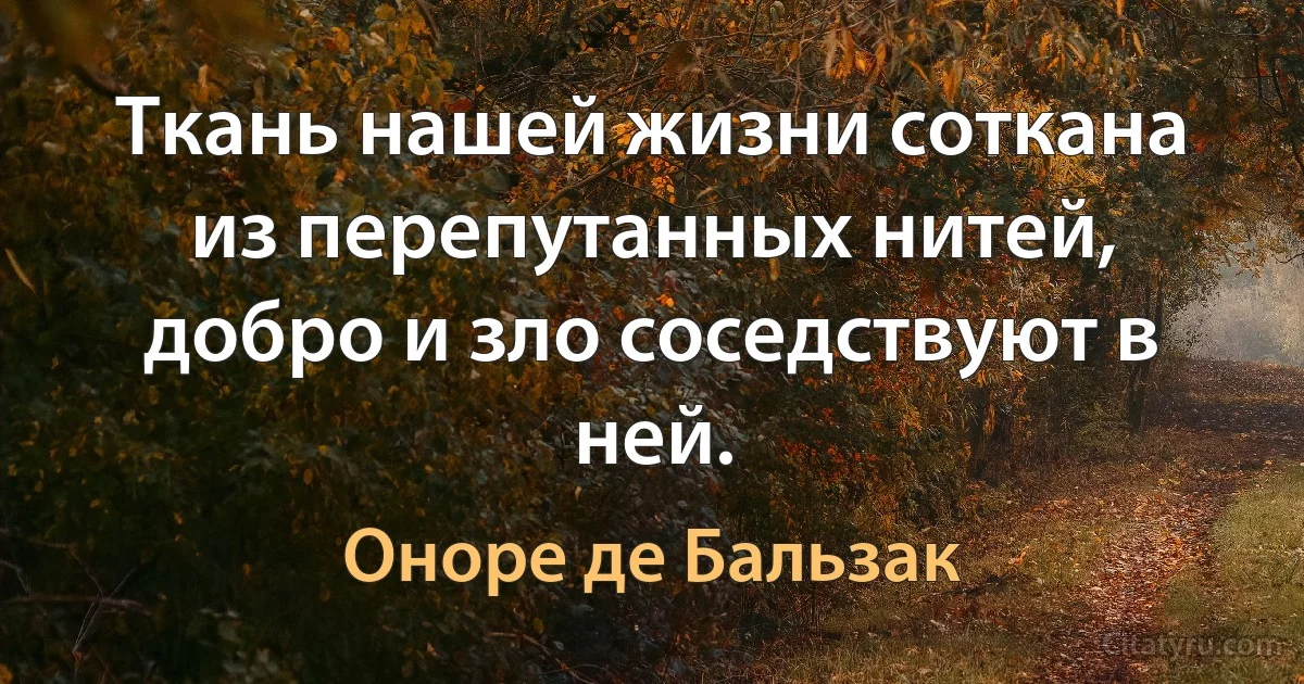 Ткань нашей жизни соткана из перепутанных нитей, добро и зло соседствуют в ней. (Оноре де Бальзак)