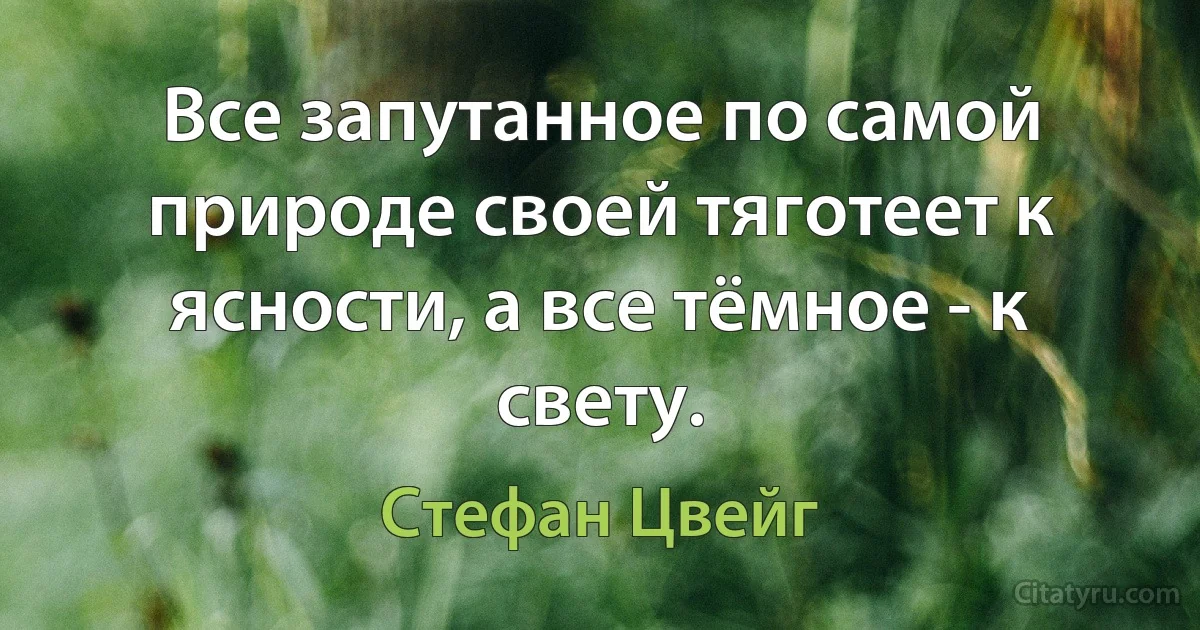 Все запутанное по самой природе своей тяготеет к ясности, а все тёмное - к свету. (Стефан Цвейг)