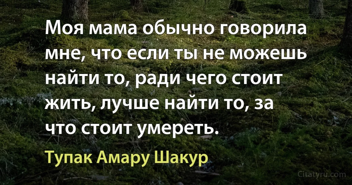 Моя мама обычно говорила мне, что если ты не можешь найти то, ради чего стоит жить, лучше найти то, за что стоит умереть. (Тупак Амару Шакур)