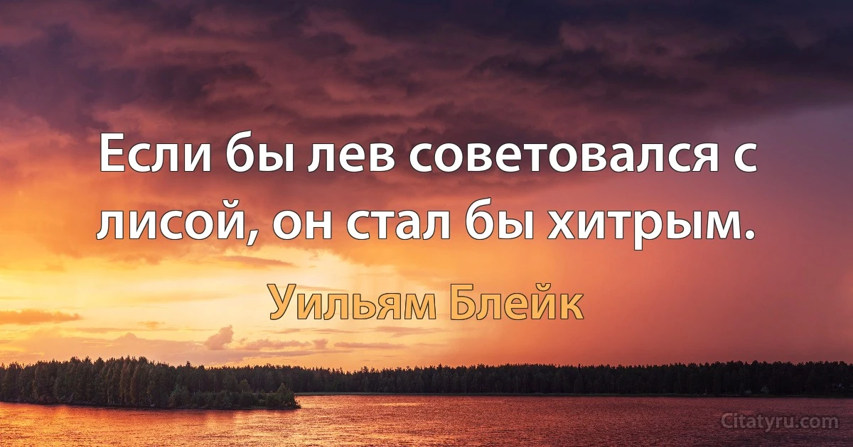 Если бы лев советовался с лисой, он стал бы хитрым. (Уильям Блейк)