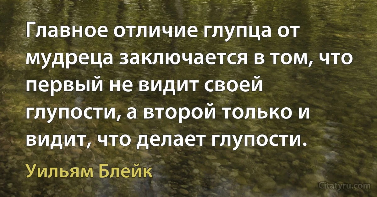 Главное отличие глупца от мудреца заключается в том, что первый не видит своей глупости, а второй только и видит, что делает глупости. (Уильям Блейк)