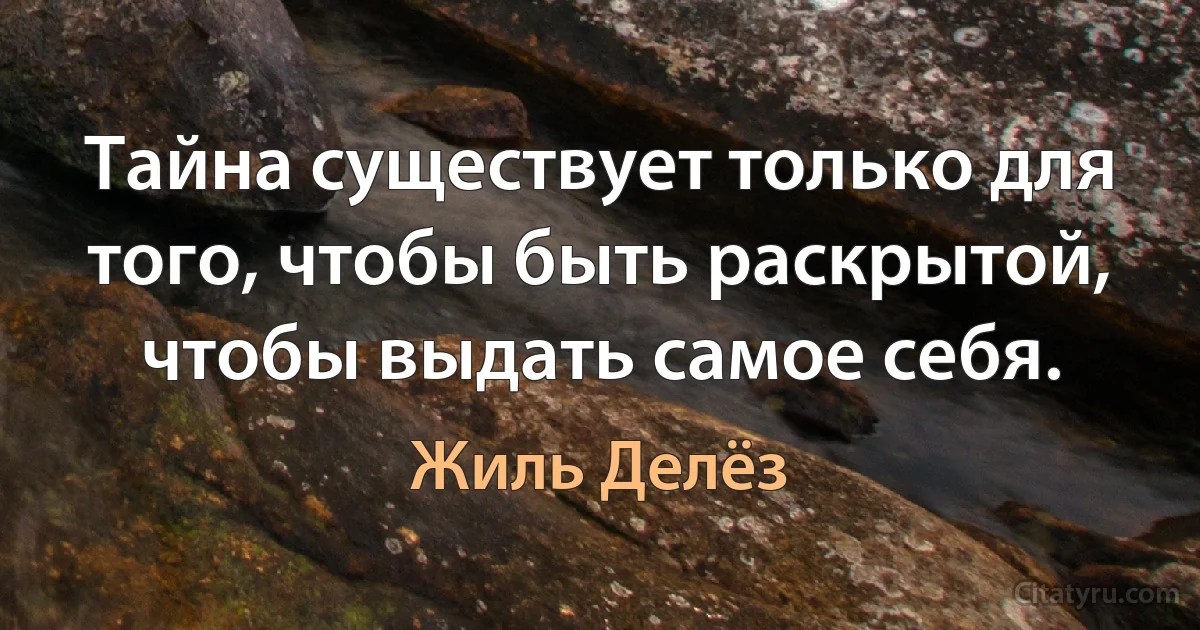 Тайна существует только для того, чтобы быть раскрытой, чтобы выдать самое себя. (Жиль Делёз)