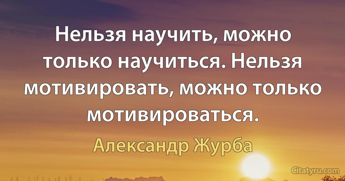 Нельзя научить, можно только научиться. Нельзя мотивировать, можно только мотивироваться. (Александр Журба)