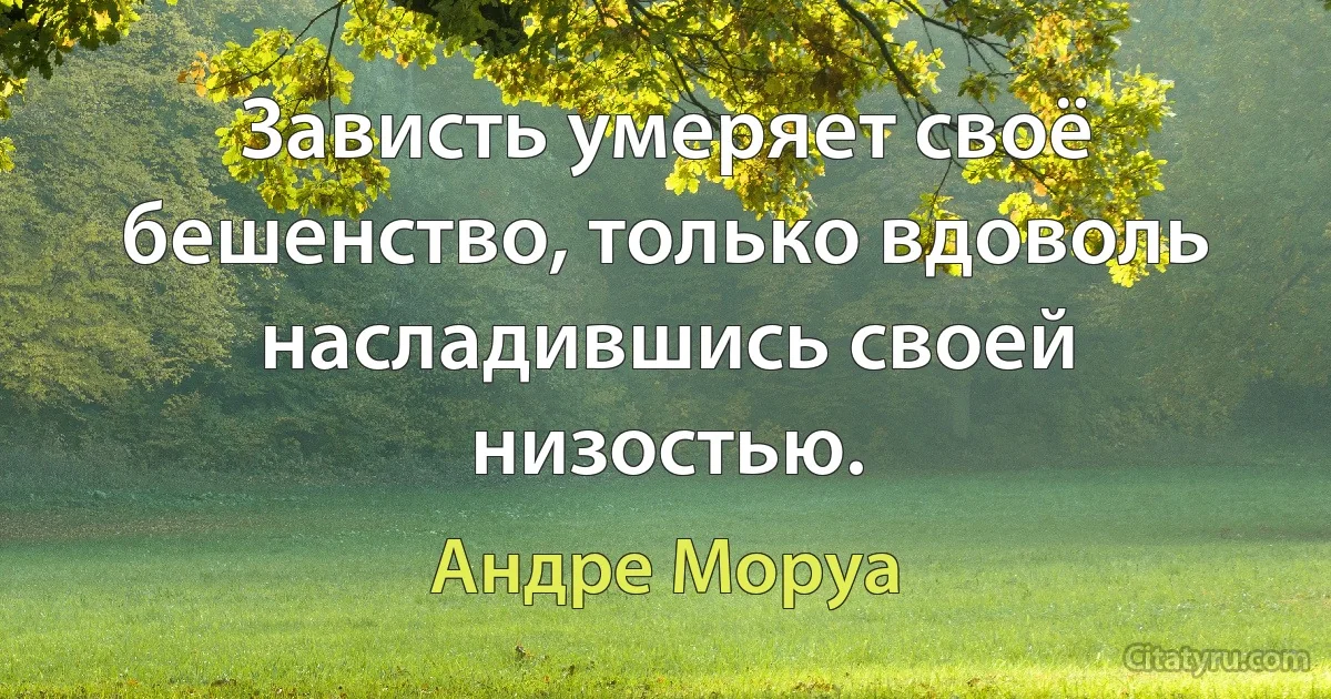 Зависть умеряет своё бешенство, только вдоволь насладившись своей низостью. (Андре Моруа)