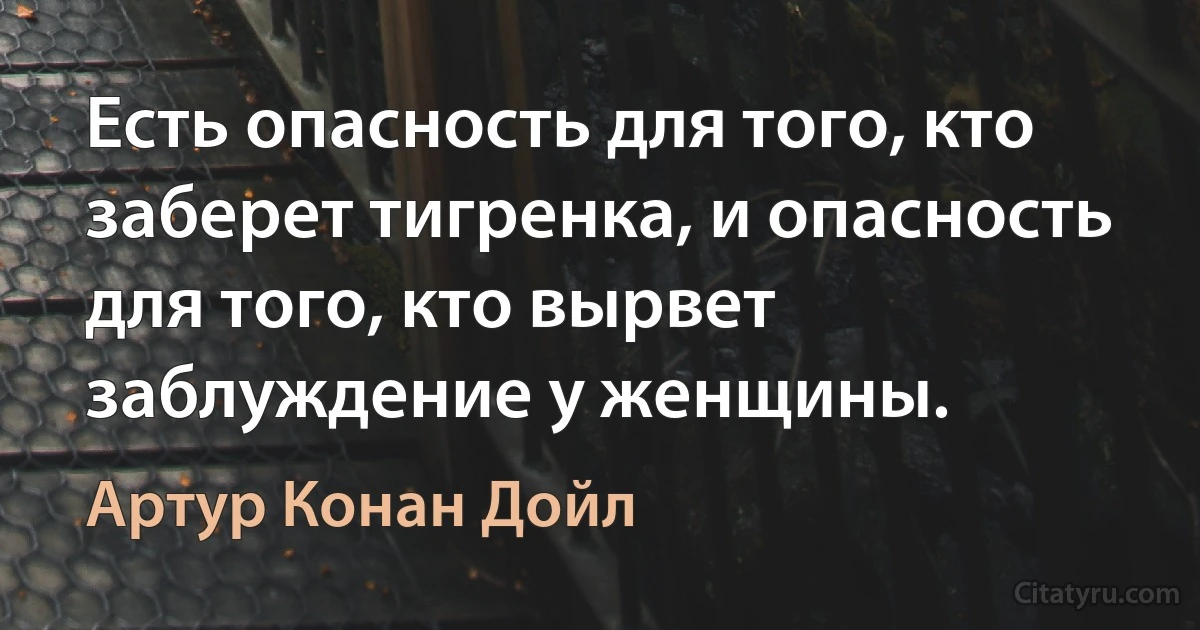 Есть опасность для того, кто заберет тигренка, и опасность для того, кто вырвет заблуждение у женщины. (Артур Конан Дойл)