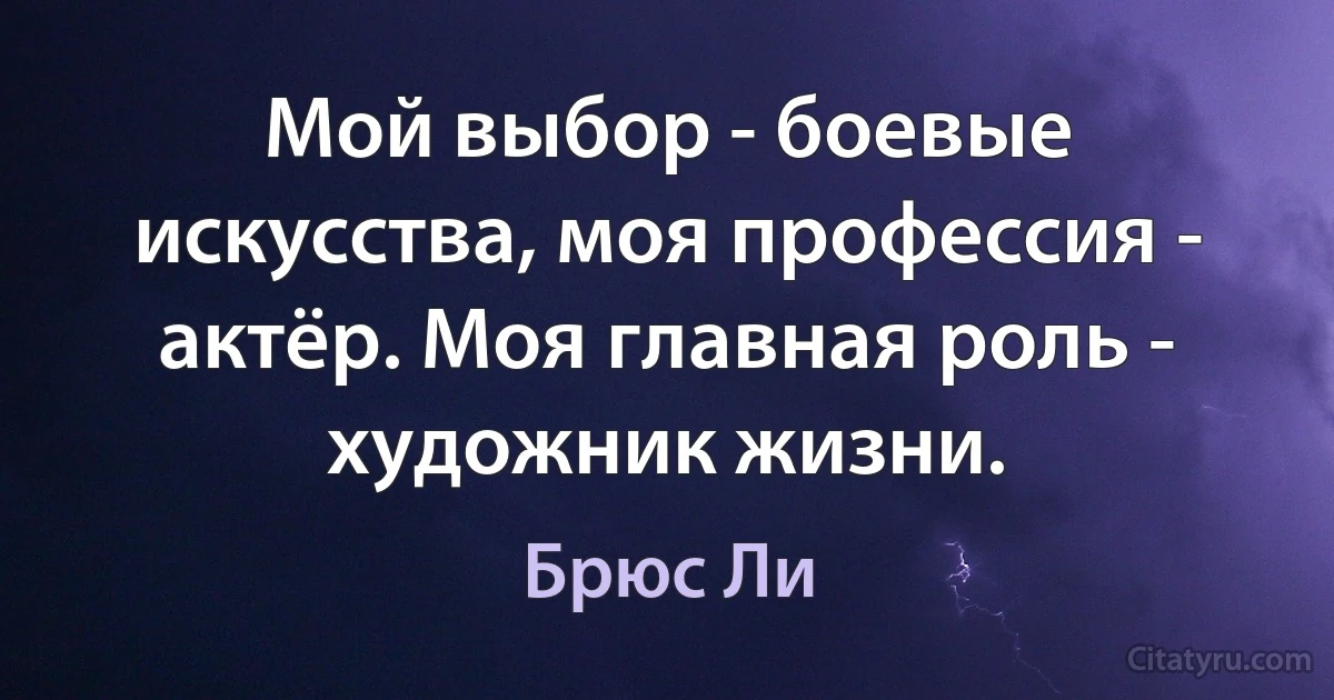 Мой выбор - боевые искусства, моя профессия - актёр. Моя главная роль - художник жизни. (Брюс Ли)