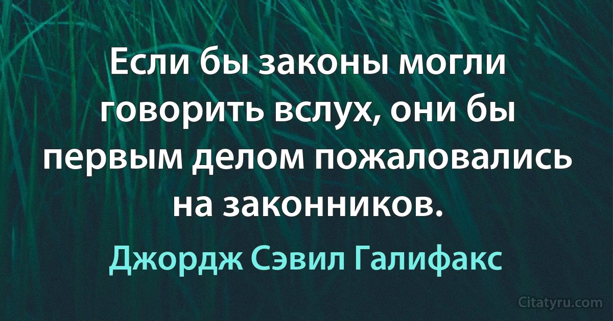 Если бы законы могли говорить вслух, они бы первым делом пожаловались на законников. (Джордж Сэвил Галифакс)