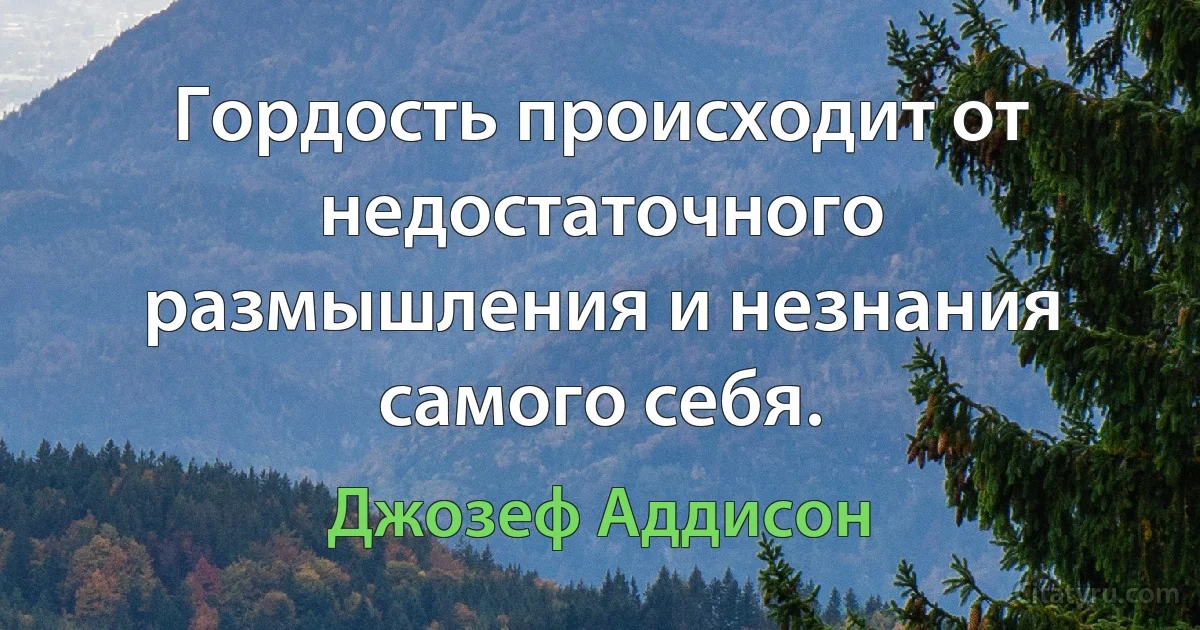 Гордость происходит от недостаточного размышления и незнания самого себя. (Джозеф Аддисон)