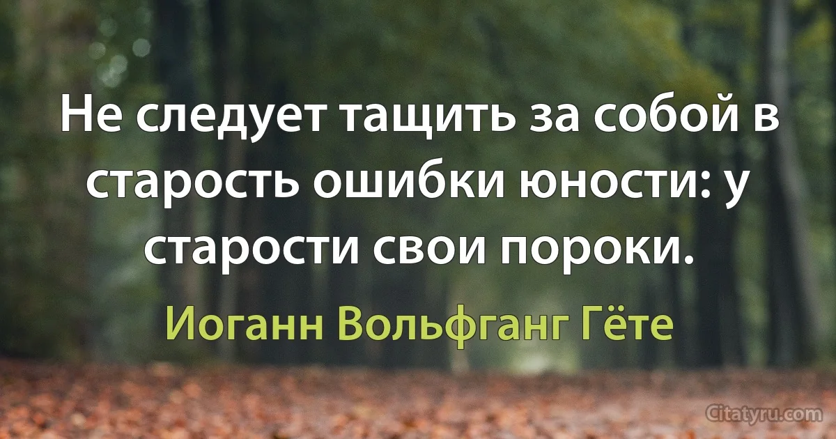 Не следует тащить за собой в старость ошибки юности: у старости свои пороки. (Иоганн Вольфганг Гёте)