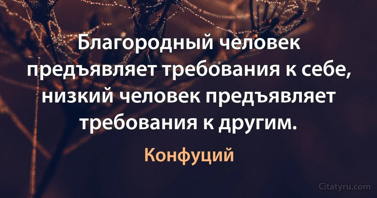 Благородный человек предъявляет требования к себе, низкий человек предъявляет требования к другим. (Конфуций)