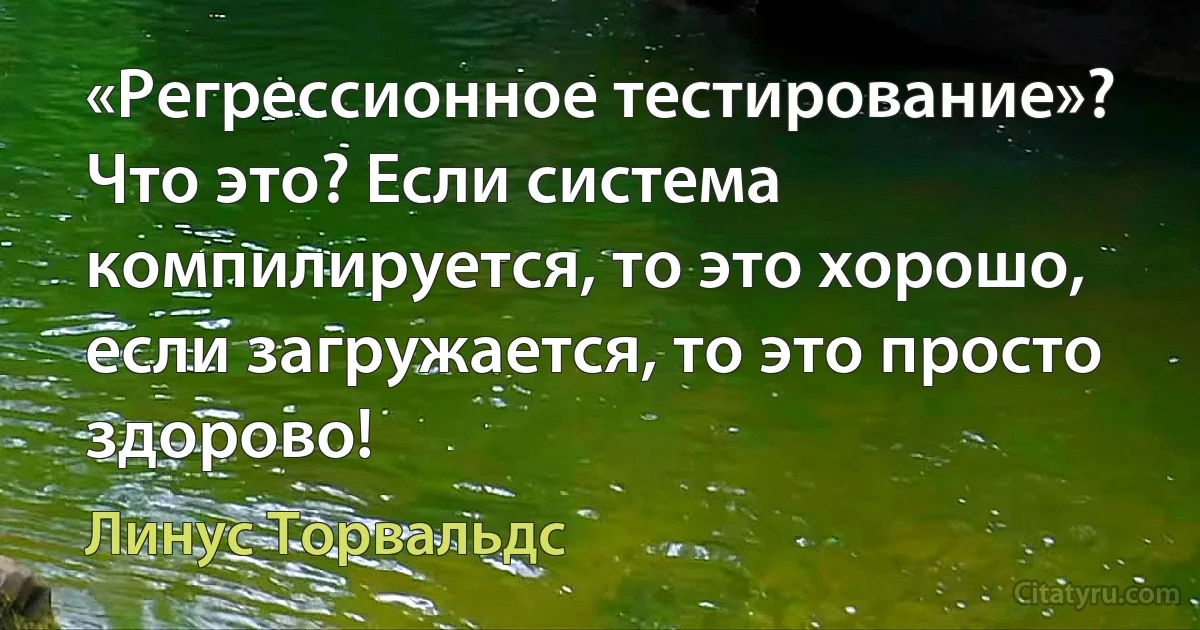 «Регрессионное тестирование»? Что это? Если система компилируется, то это хорошо, если загружается, то это просто здорово! (Линус Торвальдс)