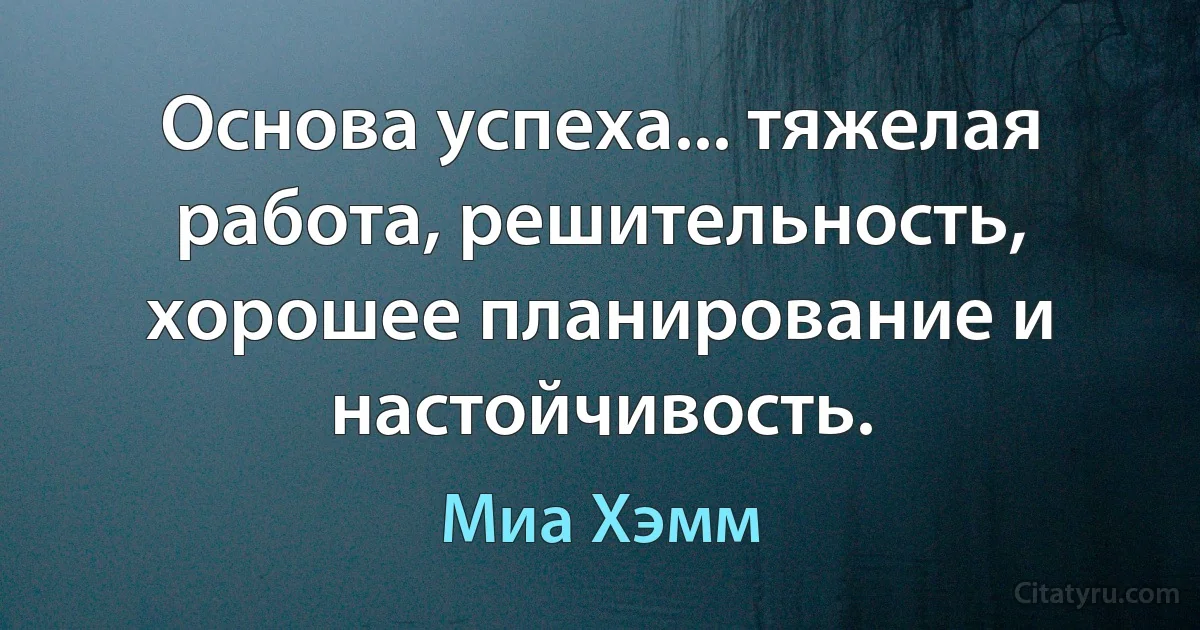 Основа успеха... тяжелая работа, решительность, хорошее планирование и настойчивость. (Миа Хэмм)