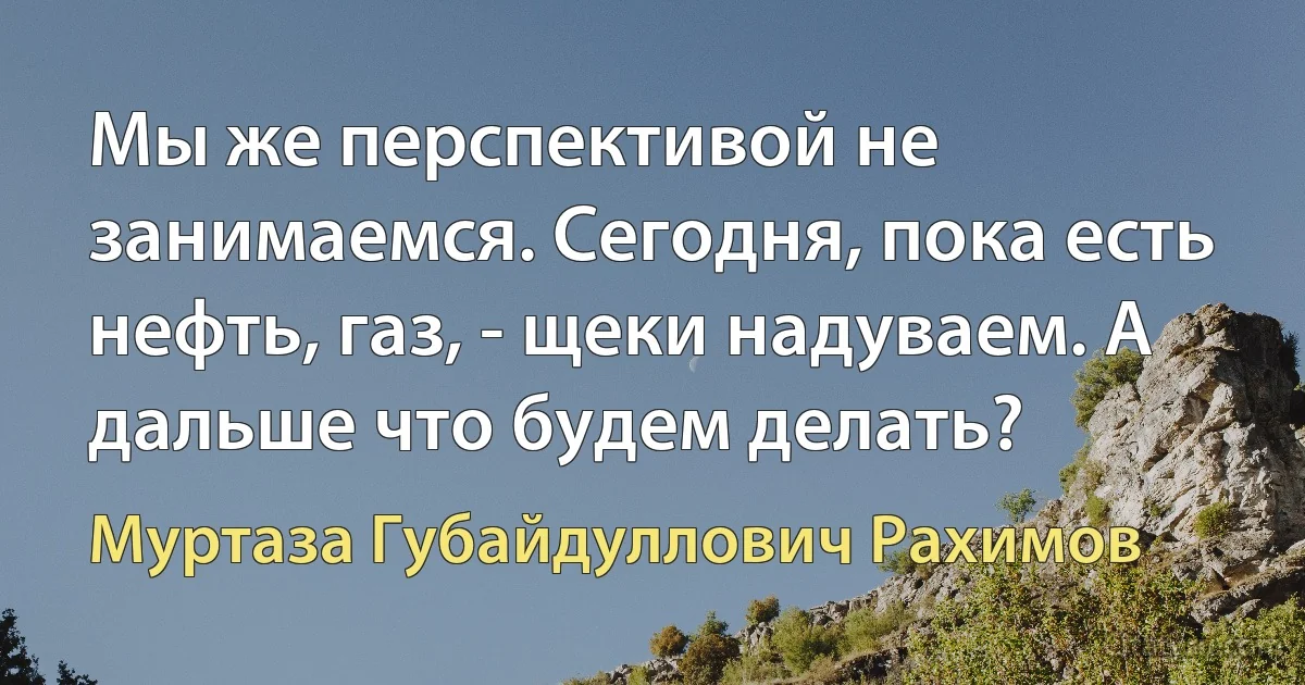 Мы же перспективой не занимаемся. Сегодня, пока есть нефть, газ, - щеки надуваем. А дальше что будем делать? (Муртаза Губайдуллович Рахимов)