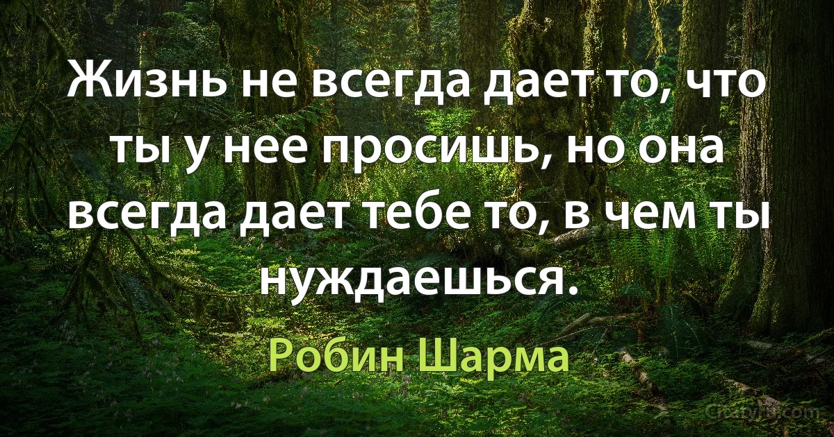 Жизнь не всегда дает то, что ты у нее просишь, но она всегда дает тебе то, в чем ты нуждаешься. (Робин Шарма)