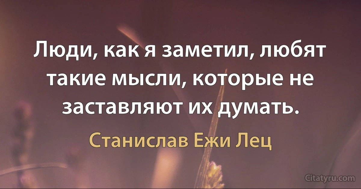 Люди, как я заметил, любят такие мысли, которые не заставляют их думать. (Станислав Ежи Лец)