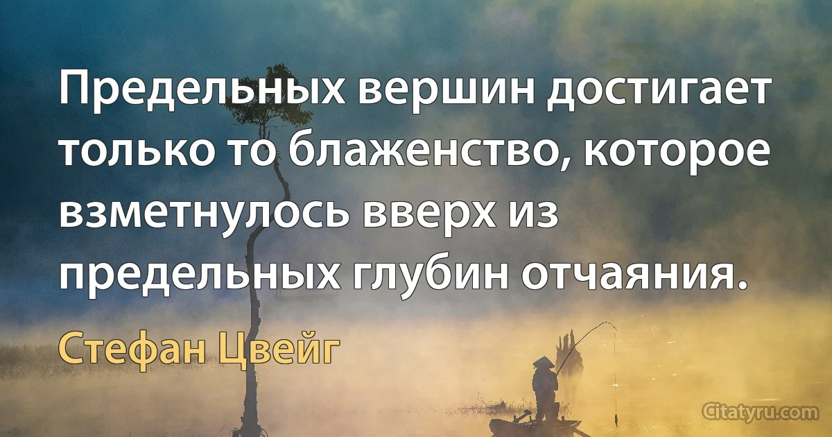 Предельных вершин достигает только то блаженство, которое взметнулось вверх из предельных глубин отчаяния. (Стефан Цвейг)