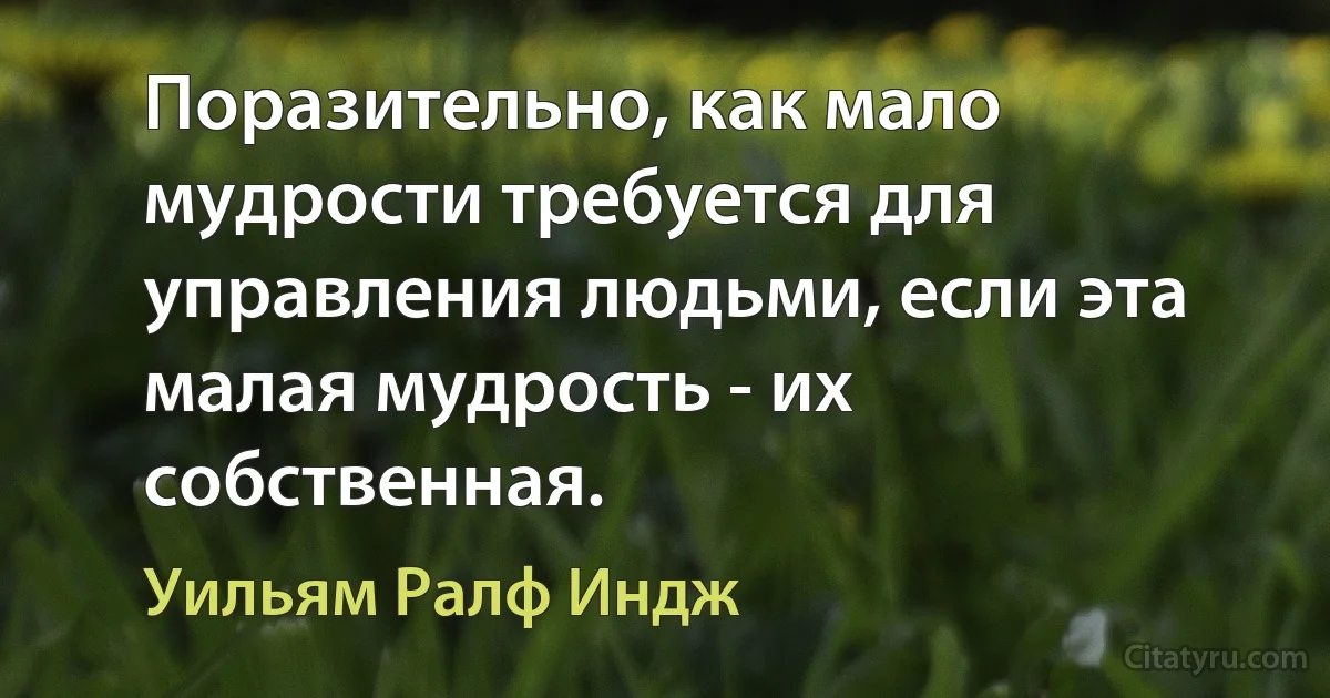 Поразительно, как мало мудрости требуется для управления людьми, если эта малая мудрость - их собственная. (Уильям Ралф Индж)