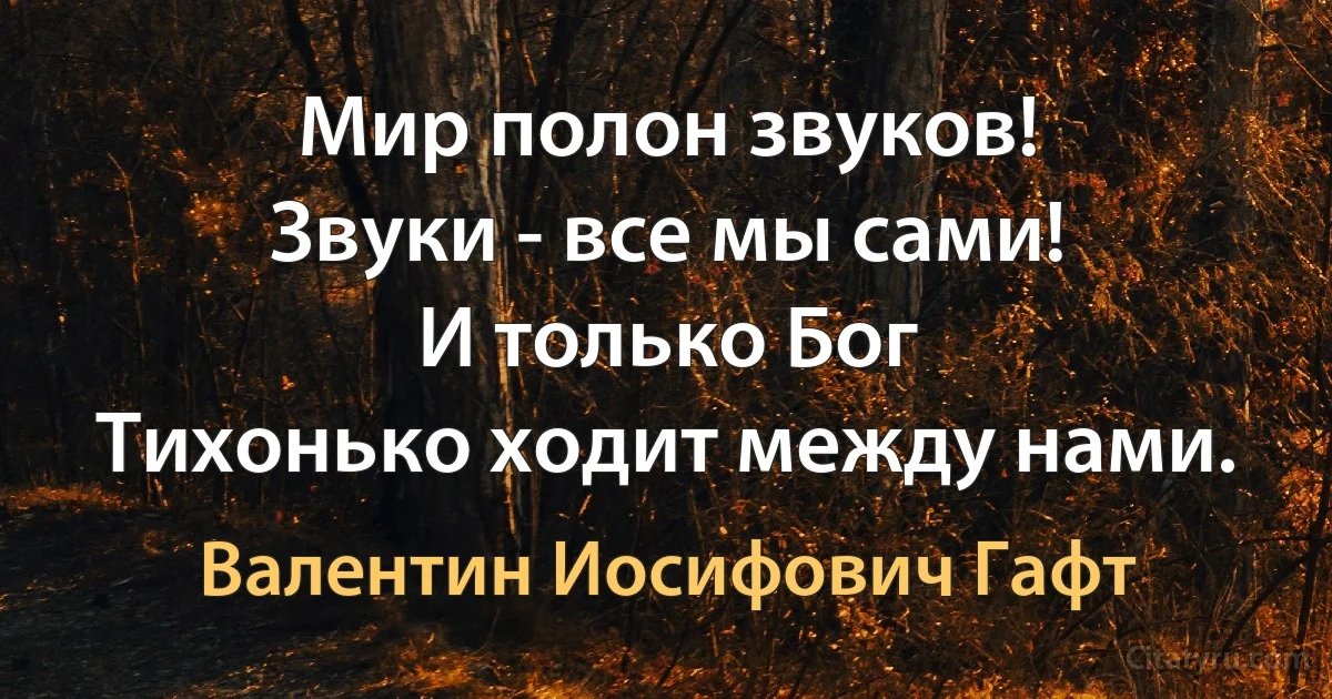 Мир полон звуков!
Звуки - все мы сами!
И только Бог
Тихонько ходит между нами. (Валентин Иосифович Гафт)