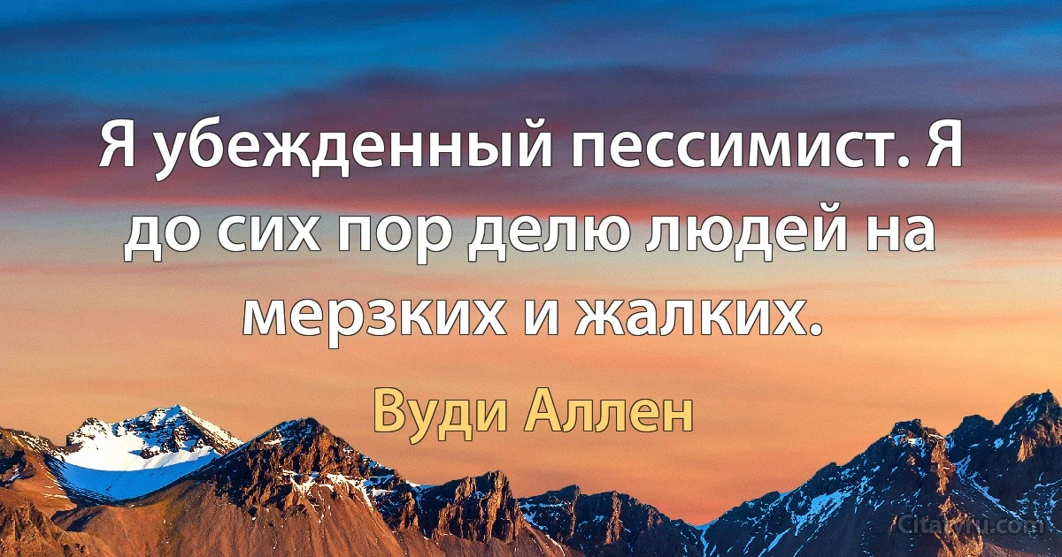 Я убежденный пессимист. Я до сих пор делю людей на мерзких и жалких. (Вуди Аллен)