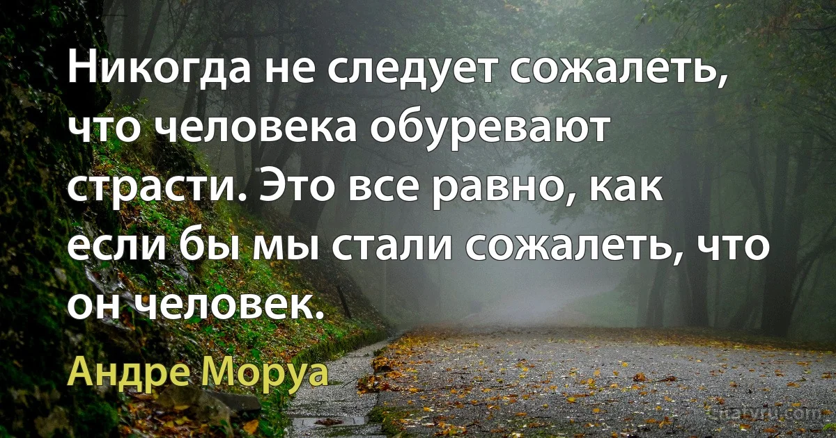 Никогда не следует сожалеть, что человека обуревают страсти. Это все равно, как если бы мы стали сожалеть, что он человек. (Андре Моруа)