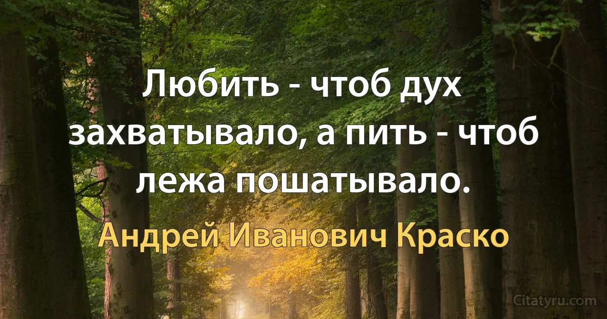 Любить - чтоб дух захватывало, а пить - чтоб лежа пошатывало. (Андрей Иванович Краско)