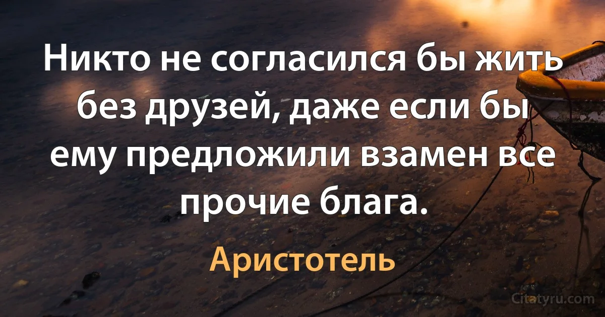 Никто не согласился бы жить без друзей, даже если бы ему предложили взамен все прочие блага. (Аристотель)