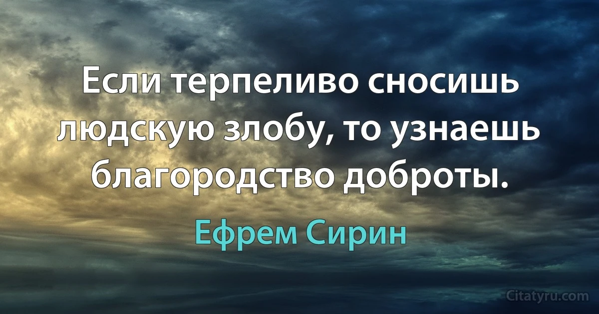 Если терпеливо сносишь людскую злобу, то узнаешь благородство доброты. (Ефрем Сирин)