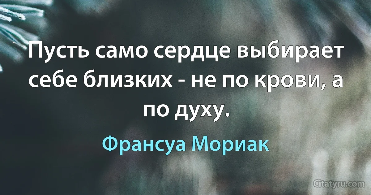 Пусть само сердце выбирает себе близких - не по крови, а по духу. (Франсуа Мориак)