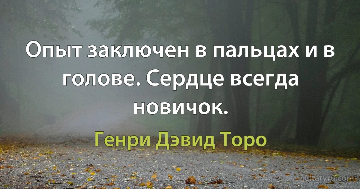 Опыт заключен в пальцах и в голове. Сердце всегда новичок. (Генри Дэвид Торо)