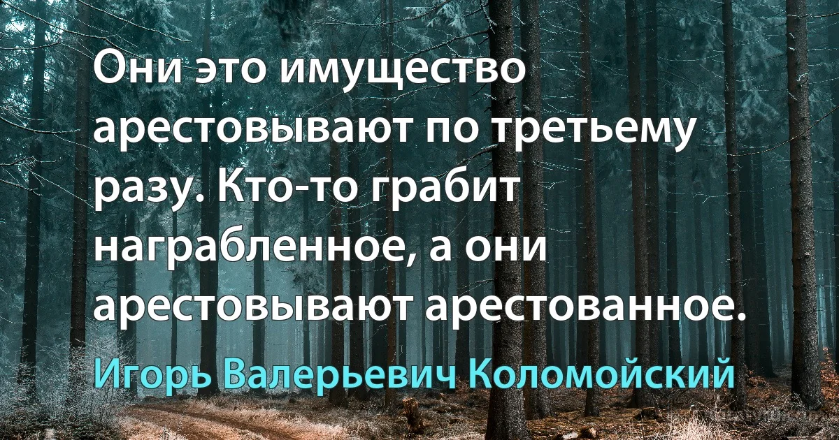 Они это имущество арестовывают по третьему разу. Кто-то грабит награбленное, а они арестовывают арестованное. (Игорь Валерьевич Коломойский)