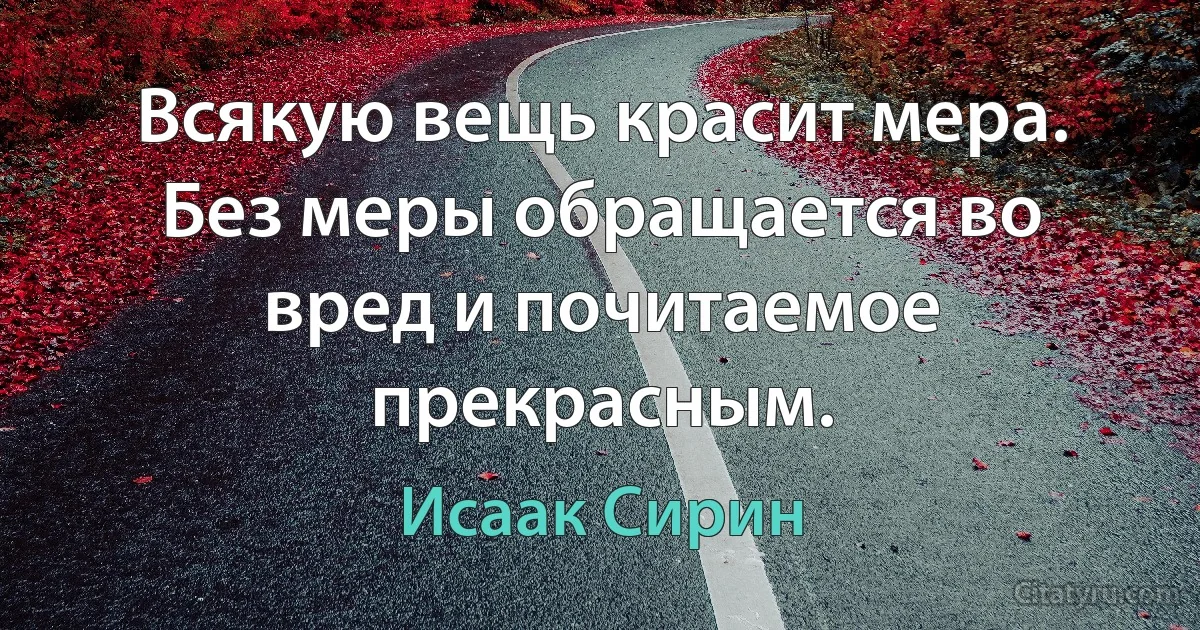 Всякую вещь красит мера. Без меры обращается во вред и почитаемое прекрасным. (Исаак Сирин)