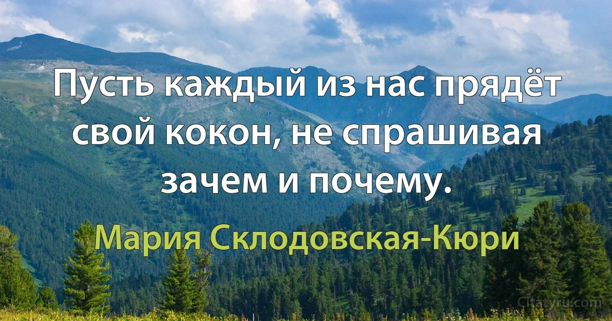 Пусть каждый из нас прядёт свой кокон, не спрашивая зачем и почему. (Мария Склодовская-Кюри)