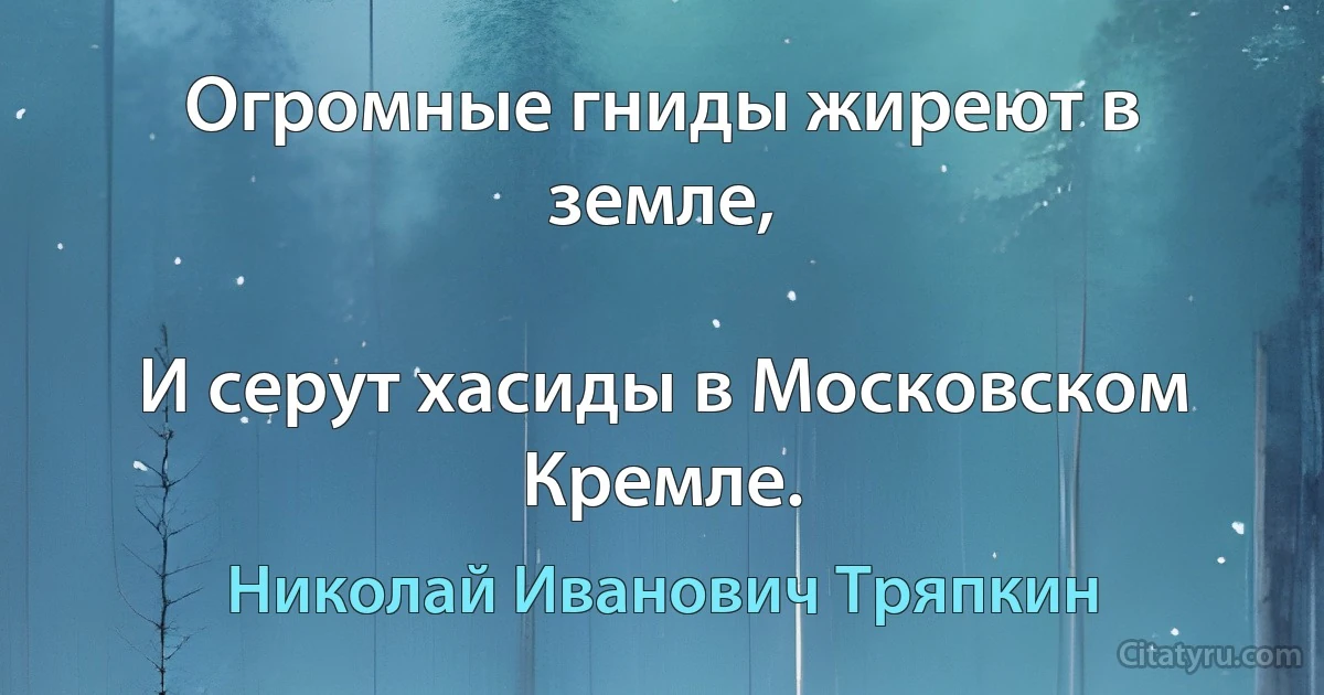 Огромные гниды жиреют в земле,

И серут хасиды в Московском Кремле. (Николай Иванович Тряпкин)