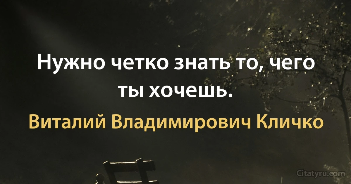 Нужно четко знать то, чего ты хочешь. (Виталий Владимирович Кличко)