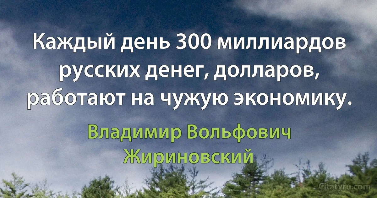 Каждый день 300 миллиардов русских денег, долларов, работают на чужую экономику. (Владимир Вольфович Жириновский)