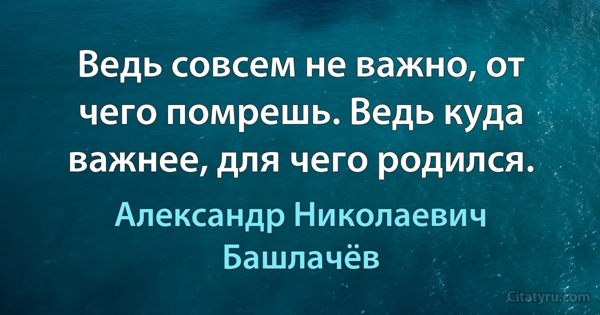 Ведь совсем не важно, от чего помрешь. Ведь куда важнее, для чего родился. (Александр Николаевич Башлачёв)