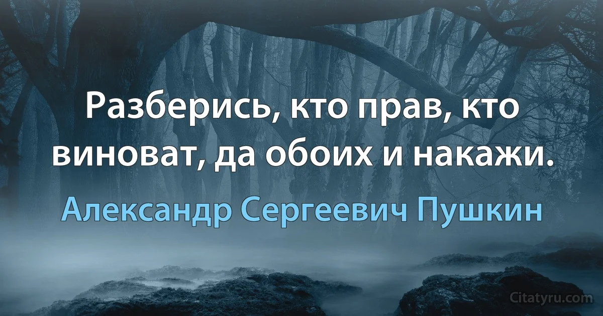 Разберись, кто прав, кто виноват, да обоих и накажи. (Александр Сергеевич Пушкин)