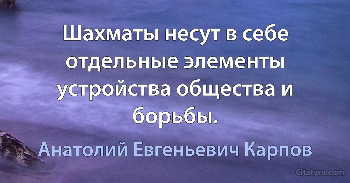 Шахматы несут в себе отдельные элементы устройства общества и борьбы. (Анатолий Евгеньевич Карпов)