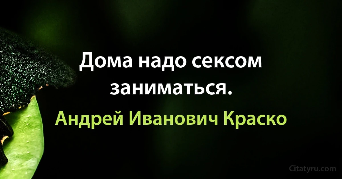 Дома надо сексом заниматься. (Андрей Иванович Краско)