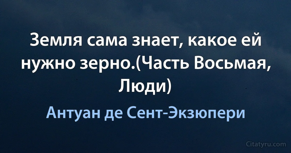 Земля сама знает, какое ей нужно зерно.(Часть Восьмая, Люди) (Антуан де Сент-Экзюпери)