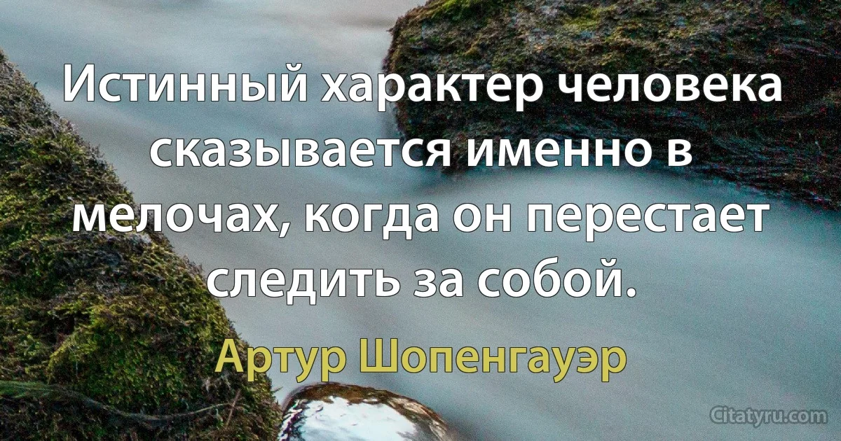 Истинный характер человека сказывается именно в мелочах, когда он перестает следить за собой. (Артур Шопенгауэр)