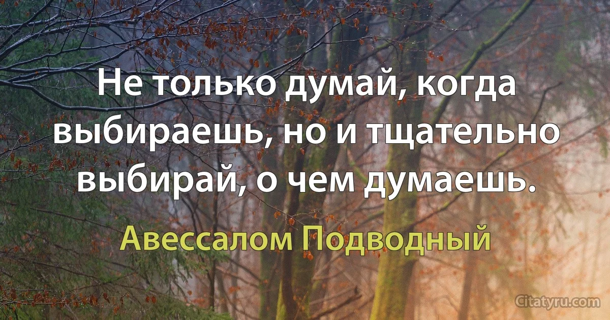 Не только думай, когда выбираешь, но и тщательно выбирай, о чем думаешь. (Авессалом Подводный)