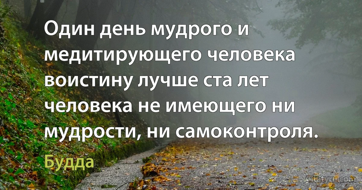 Один день мудрого и медитирующего человека воистину лучше ста лет человека не имеющего ни мудрости, ни самоконтроля. (Будда)