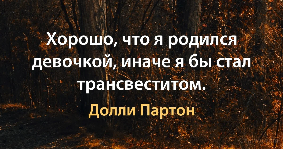 Хорошо, что я родился девочкой, иначе я бы стал трансвеститом. (Долли Партон)