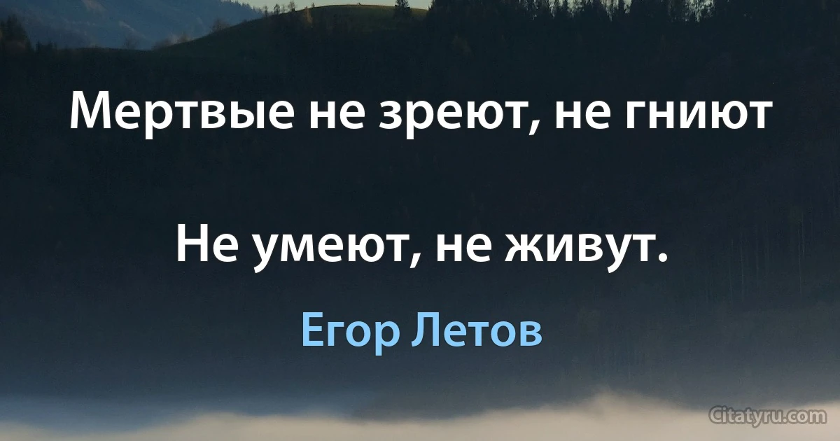 Мертвые не зреют, не гниют

Не умеют, не живут. (Егор Летов)