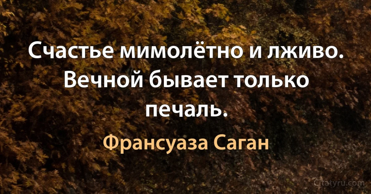 Счастье мимолётно и лживо. Вечной бывает только печаль. (Франсуаза Саган)