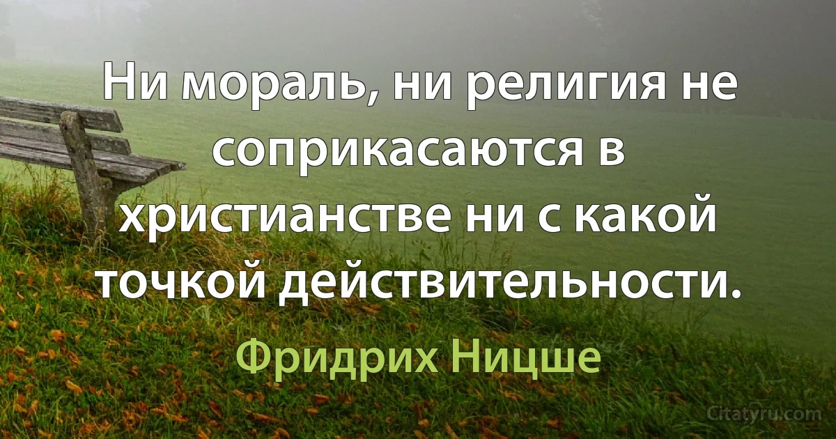 Ни мораль, ни религия не соприкасаются в христианстве ни с какой точкой действительности. (Фридрих Ницше)