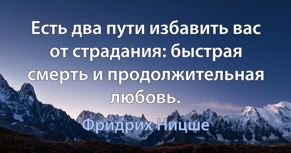 Есть два пути избавить вас от страдания: быстрая смерть и продолжительная любовь. (Фридрих Ницше)