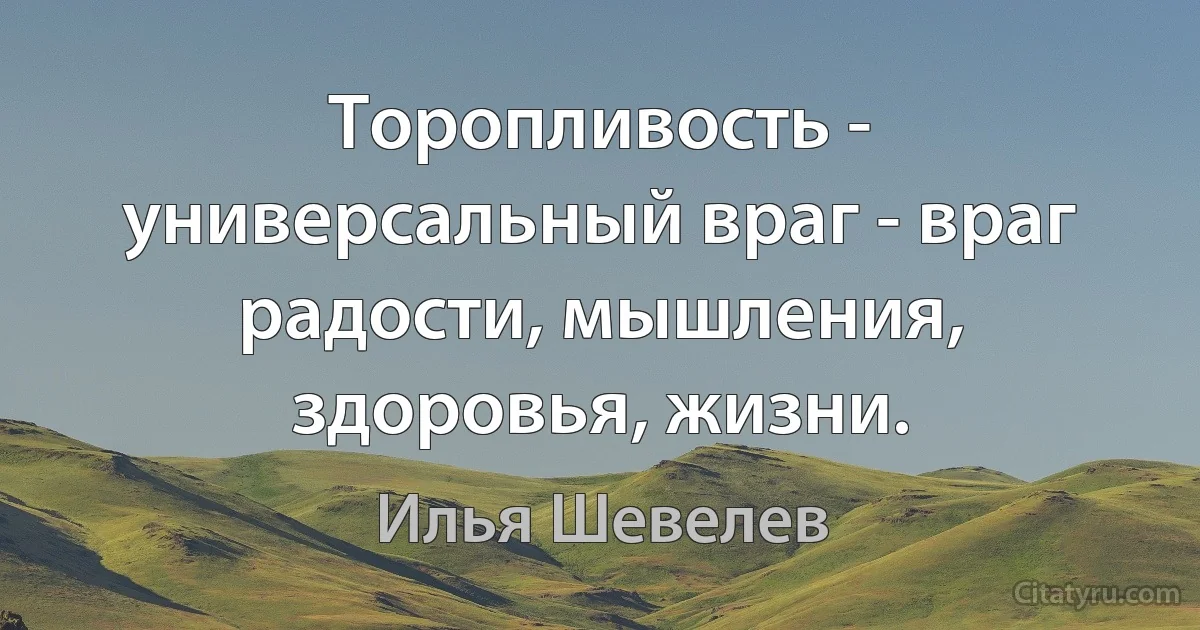 Торопливость - универсальный враг - враг радости, мышления, здоровья, жизни. (Илья Шевелев)