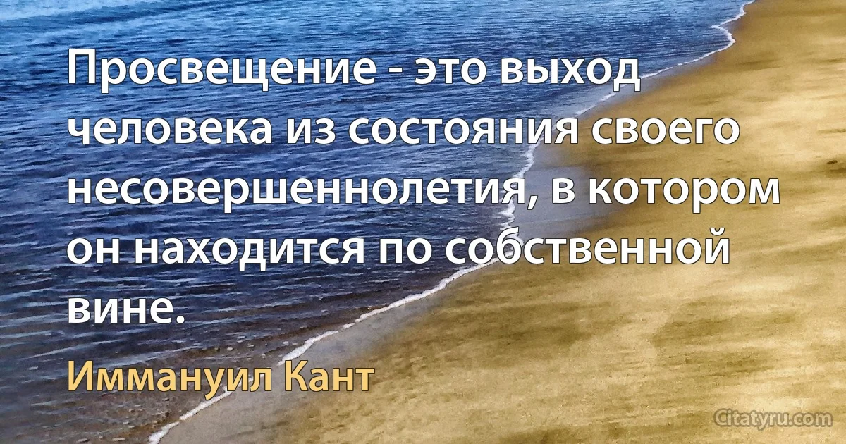 Просвещение - это выход человека из состояния своего несовершеннолетия, в котором он находится по собственной вине. (Иммануил Кант)